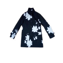 Black and White Flower Hooded PVC Raincoat for Woman